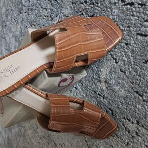 Women's Tan Croc-Embossed Sandals